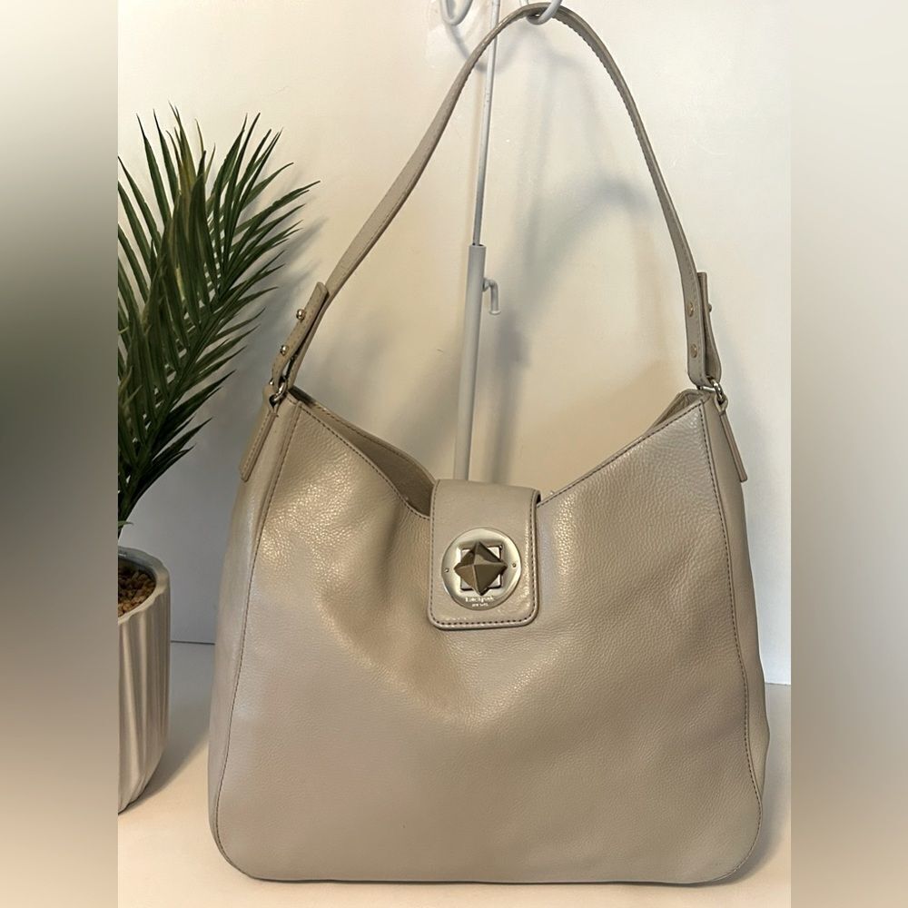 Kate Spade Gray Pebble Leather Shoulder Bag Hobo Purse - Picture 4 of 15